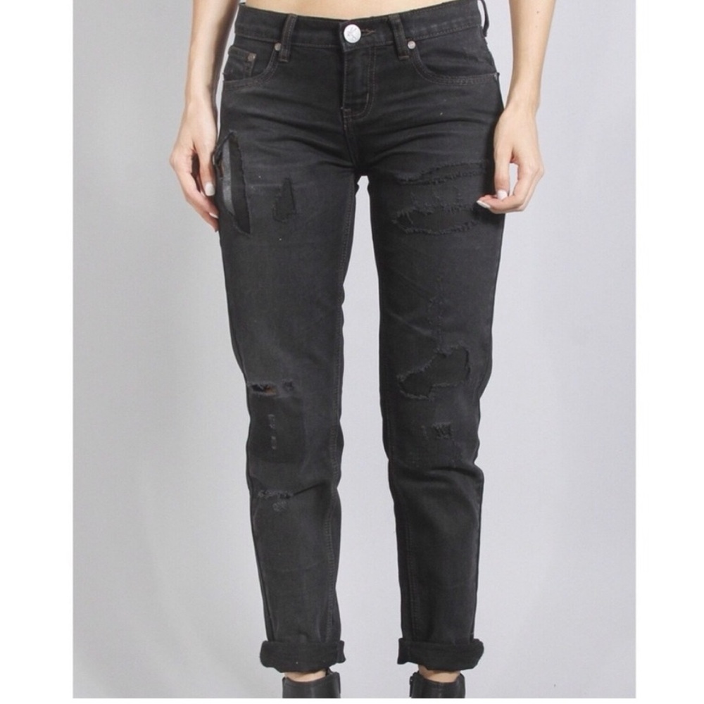 One By One Teaspoon Denim Awesome Baggies Black Distressed Jeans Size 28